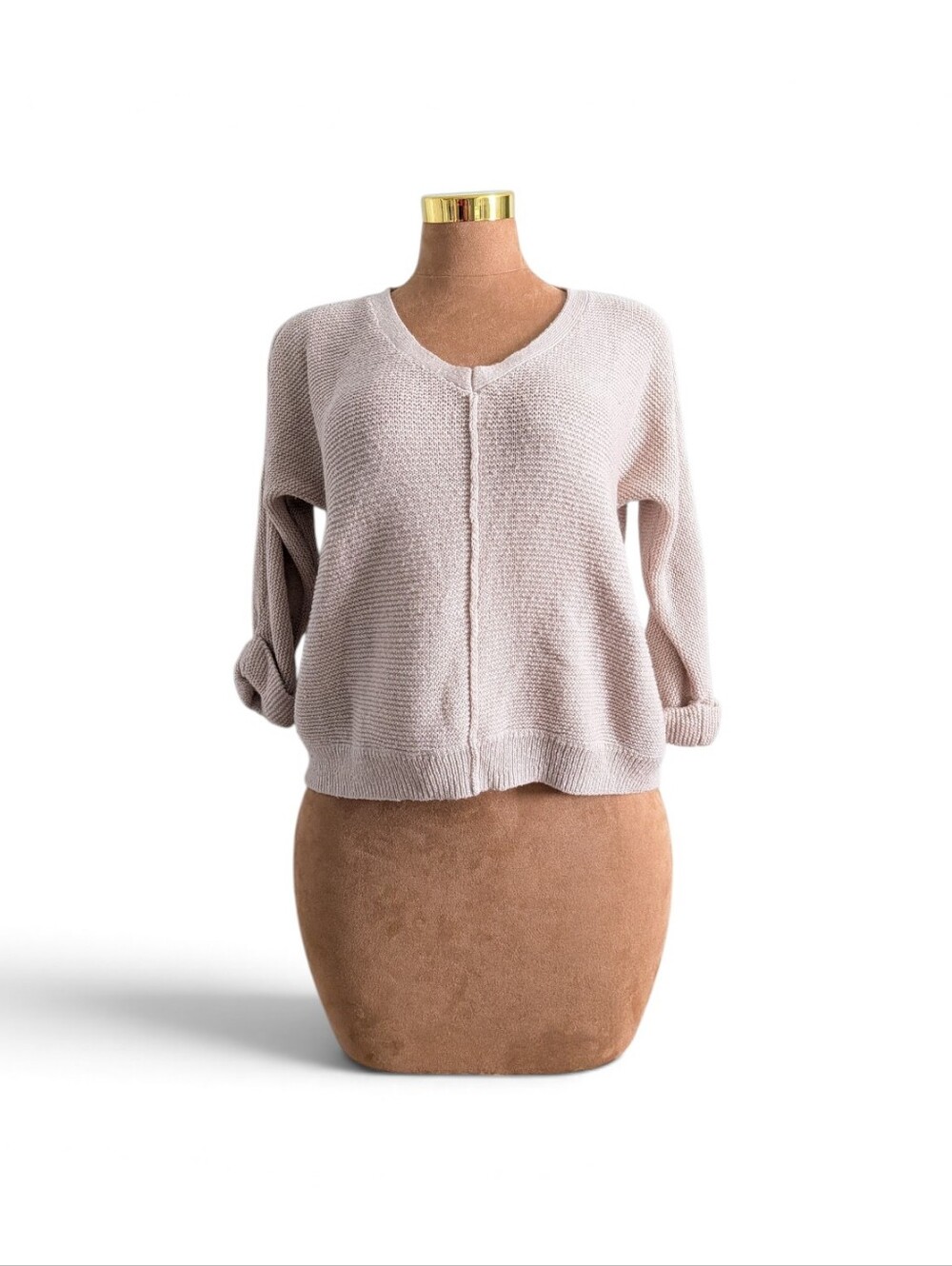 Calvin Klein Scandi Minimal Beige V Neck Knit Sweater